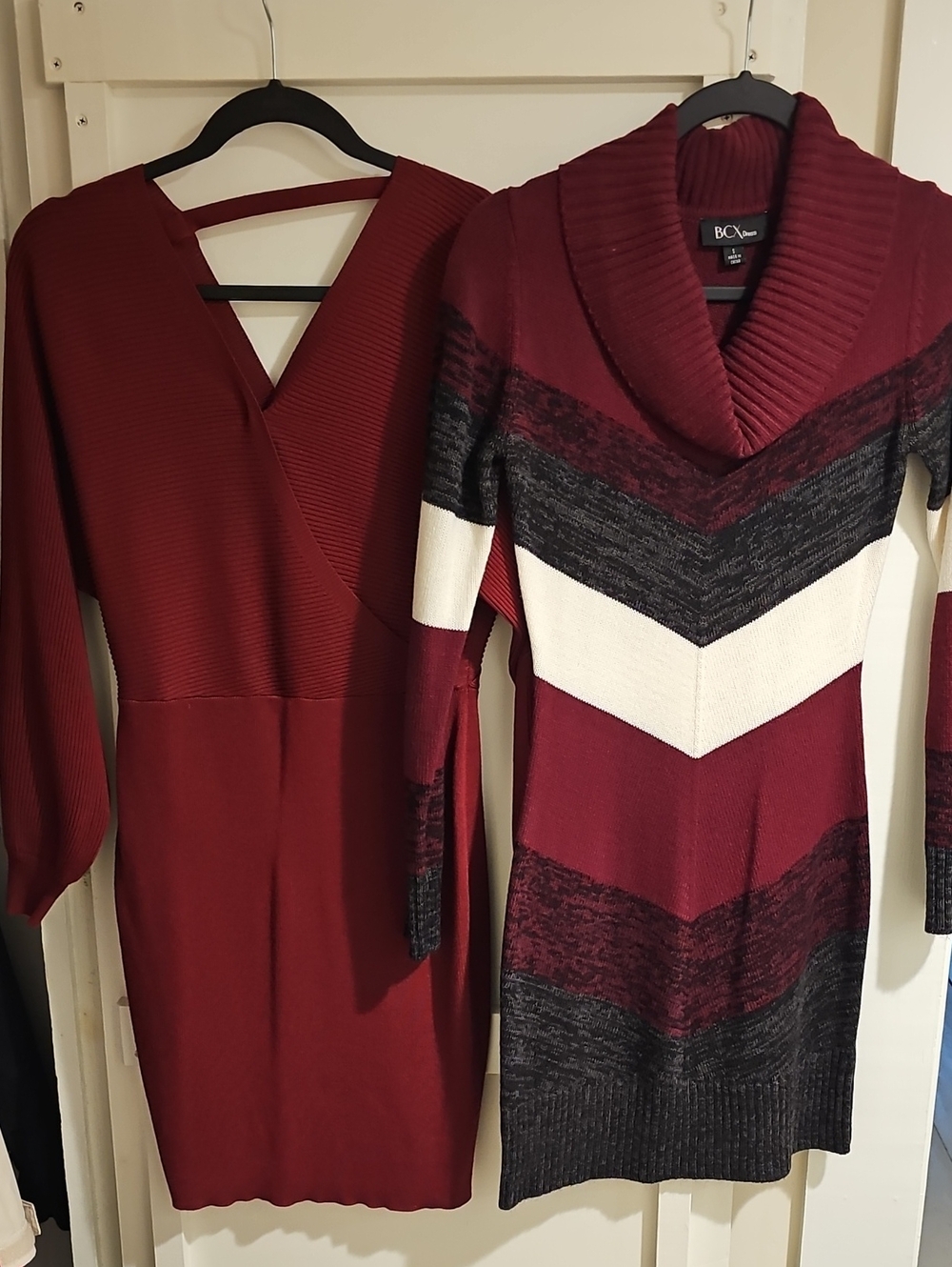 BCX Burgundy Knit Dress Duo with Chevron Sweater